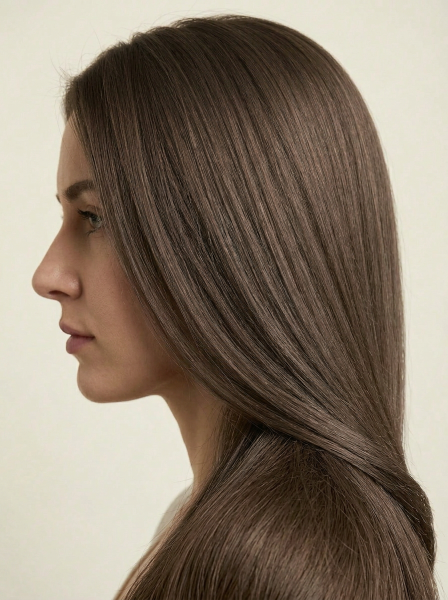 7Q Taupe Brown hair colour — Side close-up